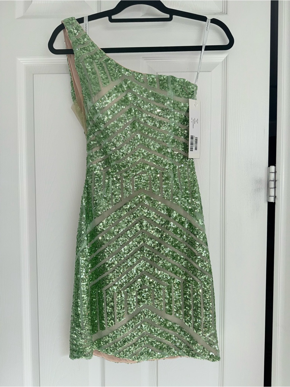 Jovani 06016 ,One-Shoulder Green Sequin Cocktail Dress,Size 6